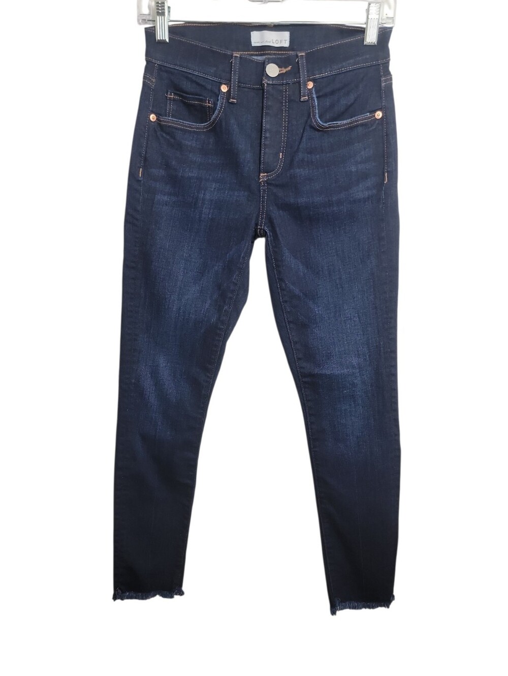 LOFT modern skinny mid rise raw hem dark blue women's jeans size 2